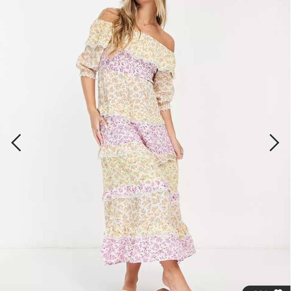 Miss Selfridge Tiered Frill Bardot Maxi Dress 14